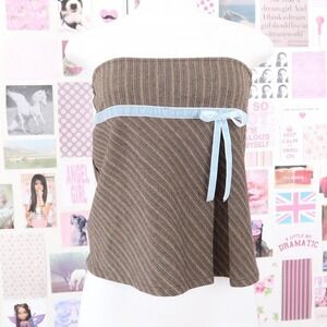 brown striped strapless tube top / mini skirt size xs
